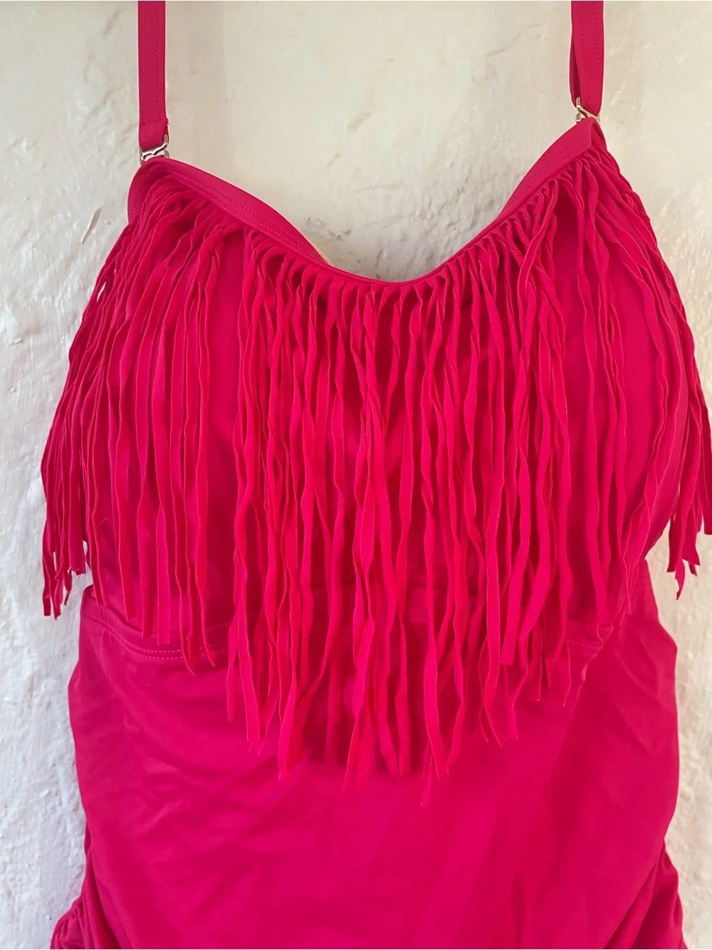 Swimsuits for All pink halter 1 piece swimsuit, lightly padded, fringe detail;20